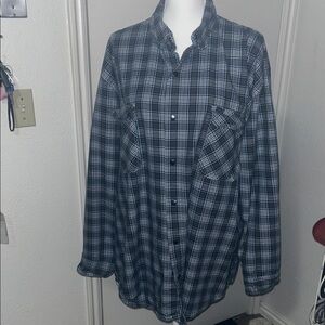 Black Stallion 7oz Flame Resistant Mens Blue &Grey Plaid cotton Work Shirt Sz2XL